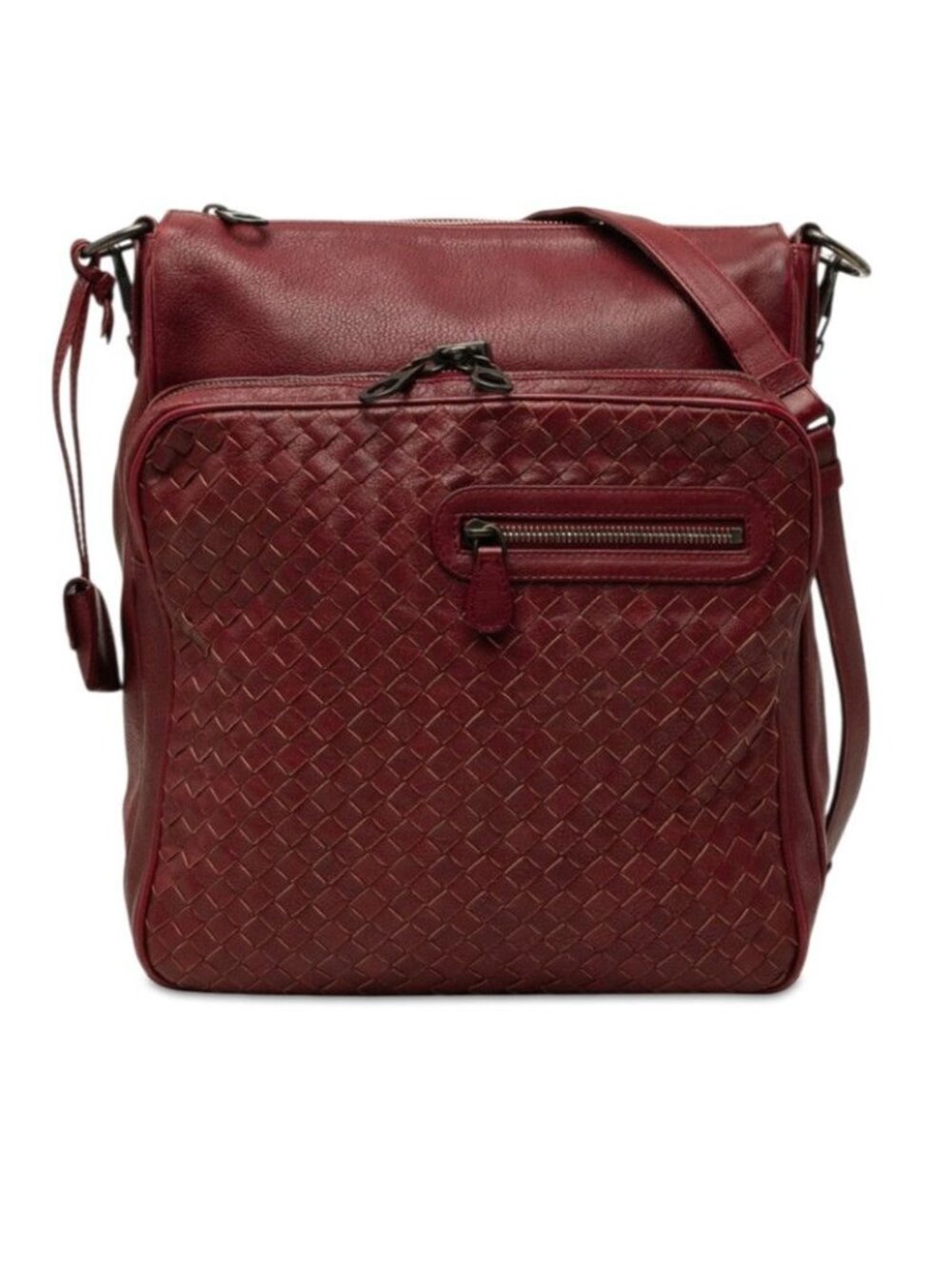 Bottega Veneta Intrecciato Crossbody Shoulder Bag Wine Red Leather